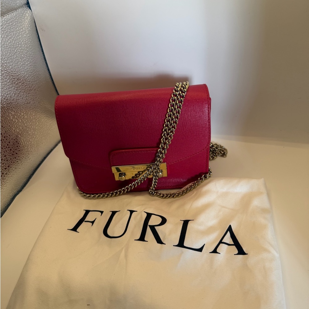 Furla Julia Mini Gloss Pink Saffiano Leather Crossbody